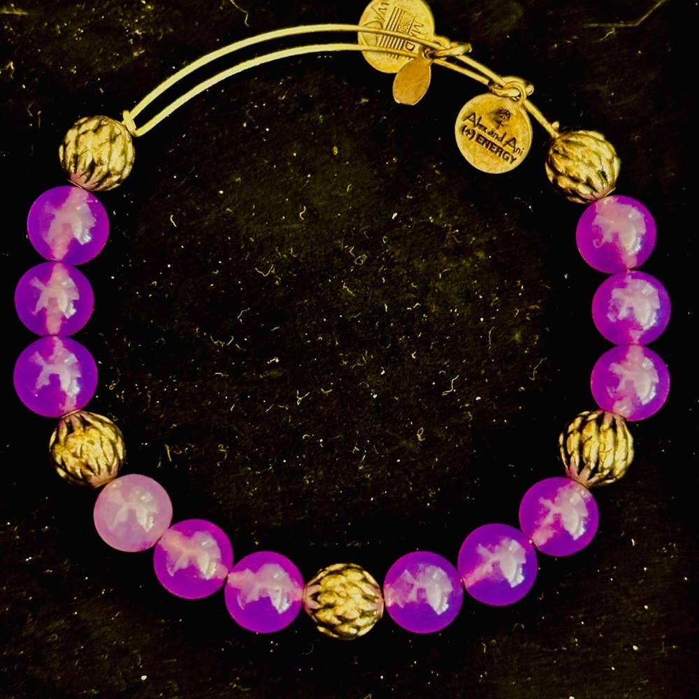 Alex and Ani Purple Beaded Bracelet with Gold Accents SUGER POP VINTAGE RARE